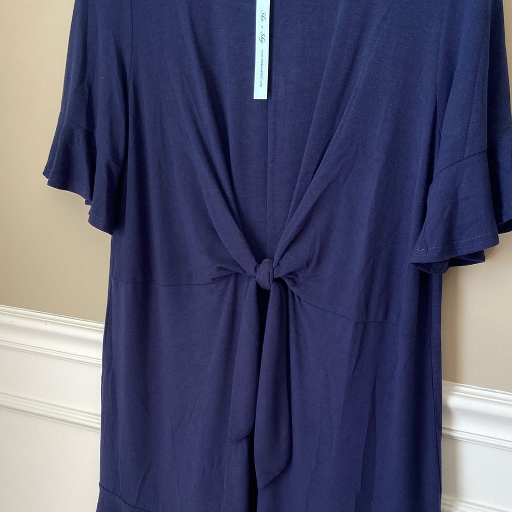 She + Sky Charming Navy Tie-Front Ruffle Dress Sizes XL, 1X, 2X NWT